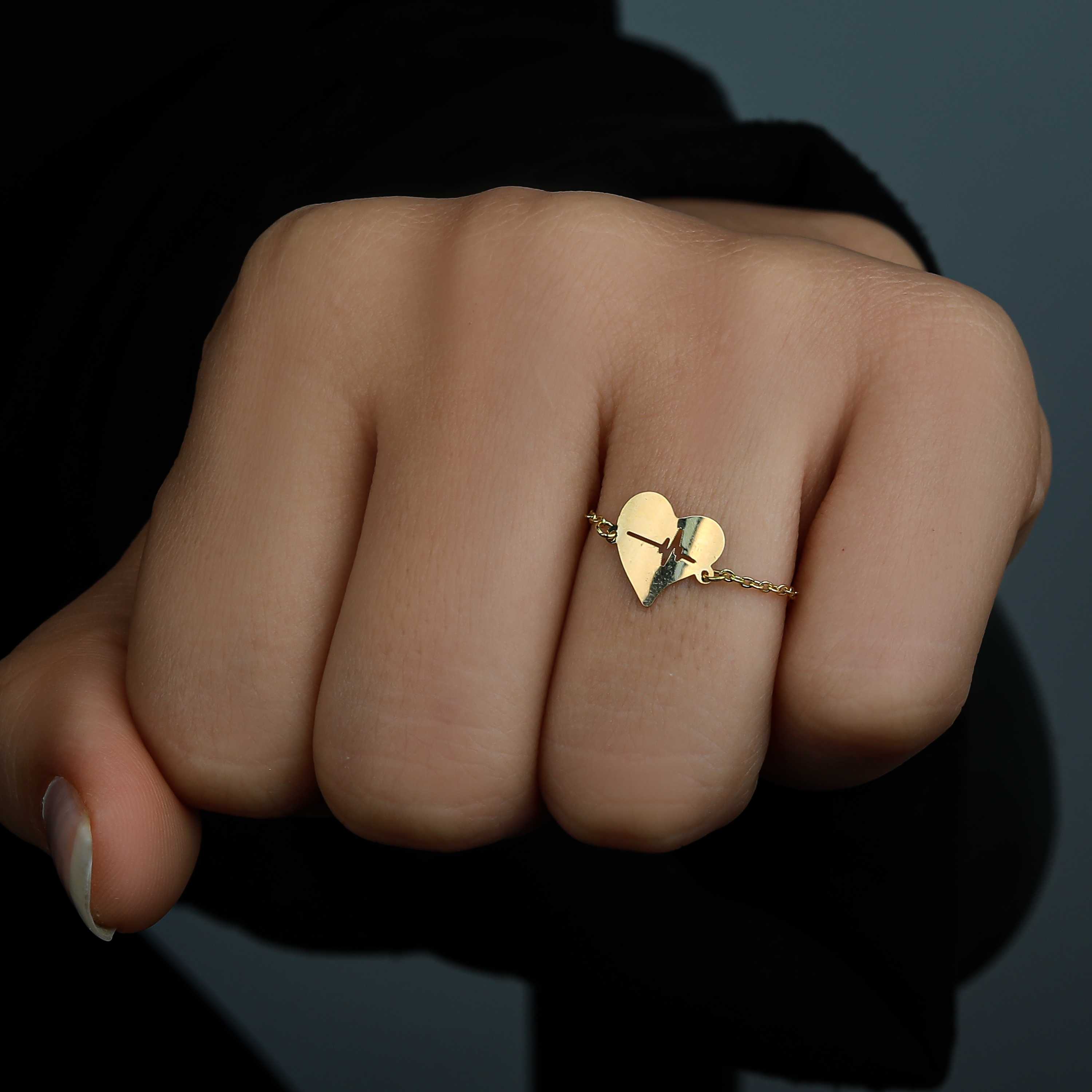 18k gold chain ring, Turkish made - (H-0985)